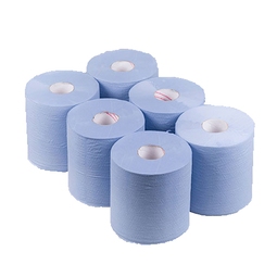 Blue 2-ply centre feed roll, 6 rolls per case