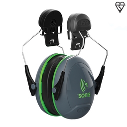Sonis®1 Helmet Mounted Dark Grey Cup/Ex-Vis Green Plate Ear Defenders