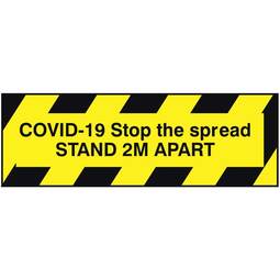 VCC.21E Covid-19 Stop The Spread Stand 2M Apart - 300MM x 100MM (Self Adhesive) - Pack Of 5
