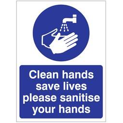 HYB.12W Clean Hands Save Lives Please Sanitiser 150MM x 200MM