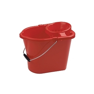 Red Plastic 15L Mop Bucket c/w Strainer